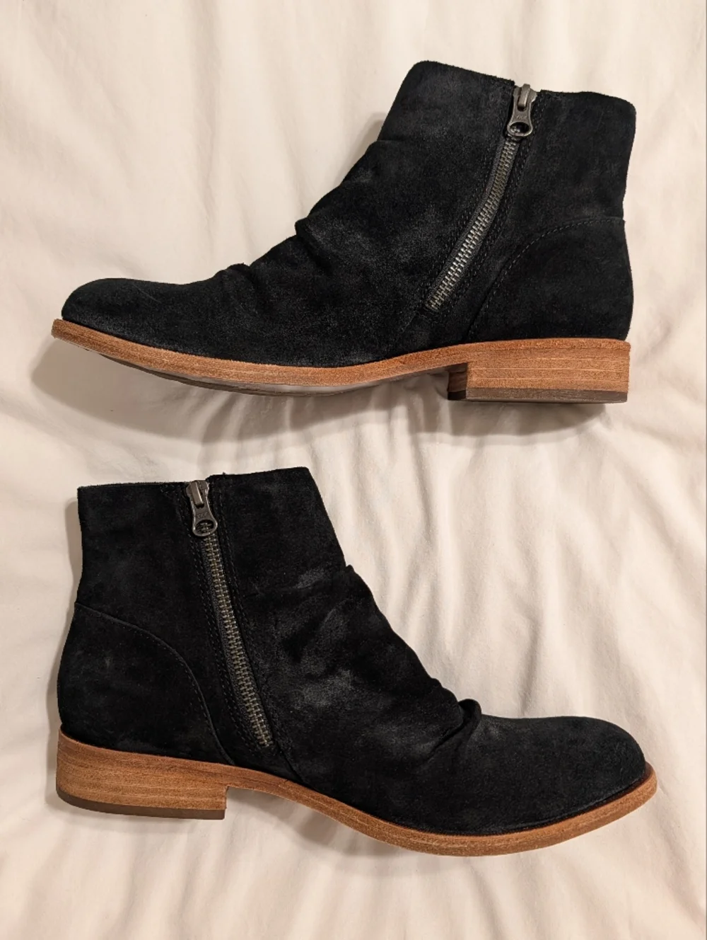 Kork Ease Giba Ruched Black Leather Ankle Booties Size 10